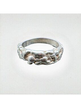 Vintage Sterling Silver Nugget Texture Wide Band Ring